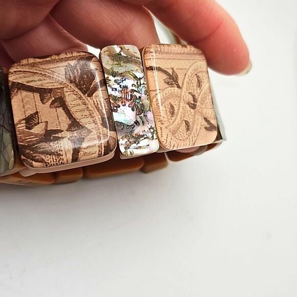 Bracelets Abalone and Nature Print Beige and Brown Leather with Frogs orange - Picture 2 of 6